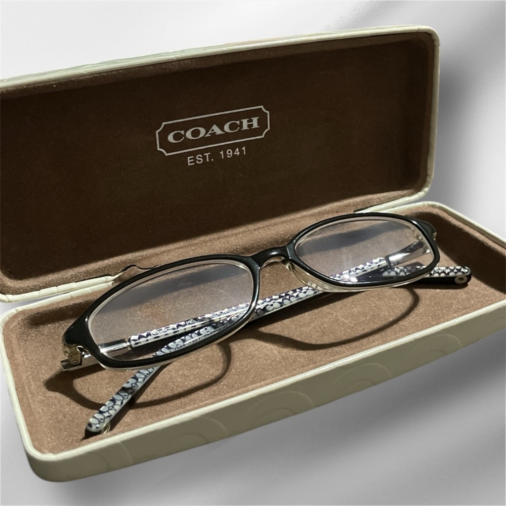 Coach Black Rectangular Glasses and White Case